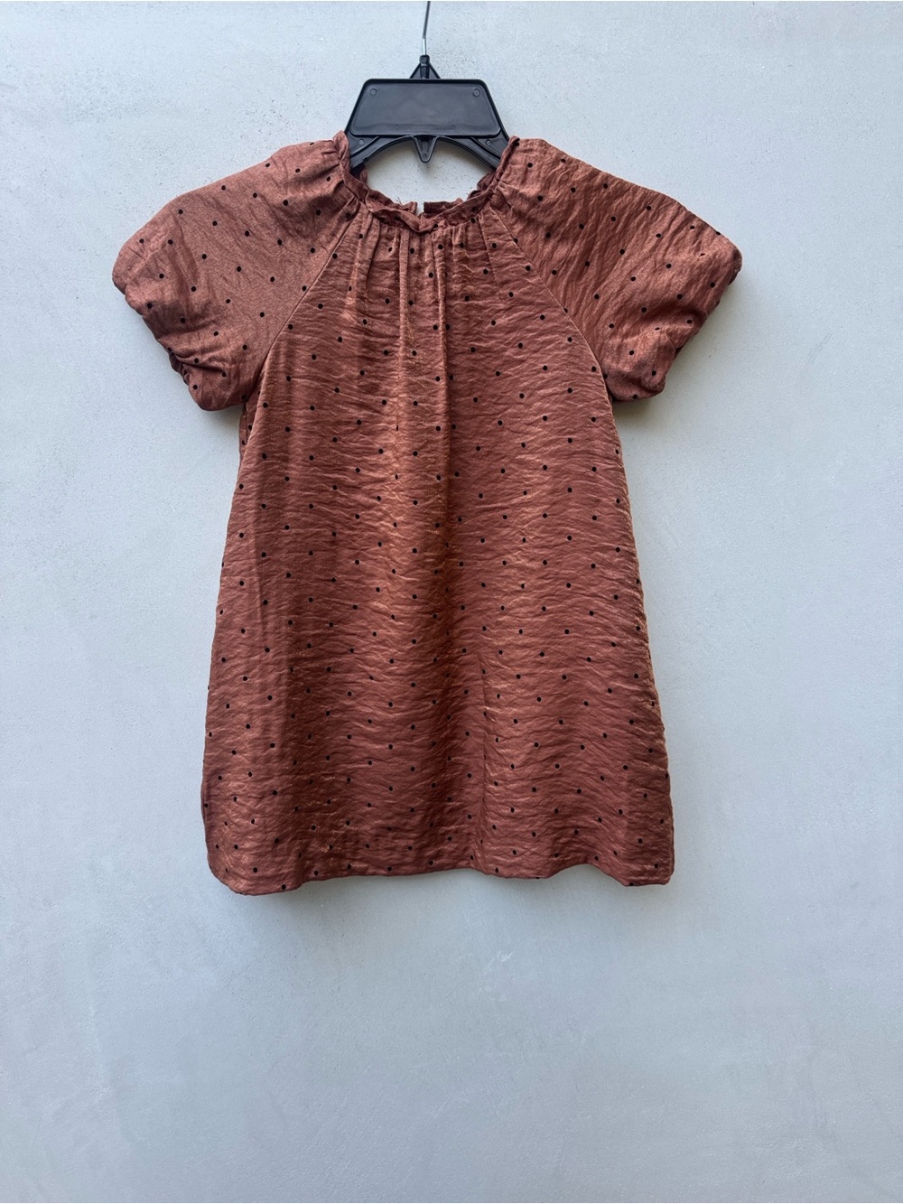 Zara Girls Brown Shimmer Polka Dot Dress 4-5 Years Puff Sleeve